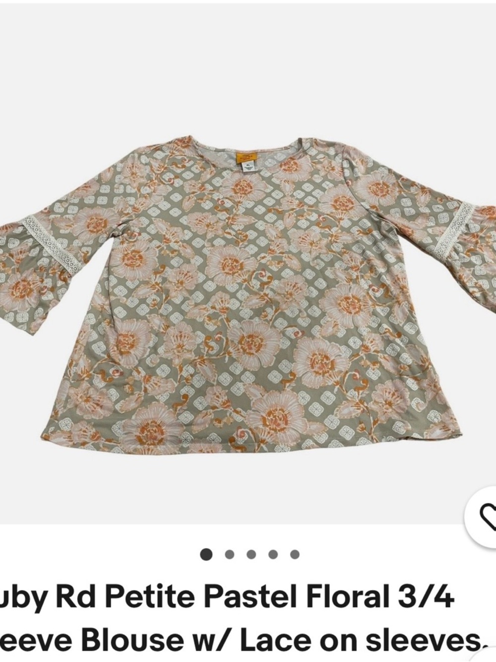 Ruby Rd. Sage Floral Bell-Sleeve Blouse with Peach Accents